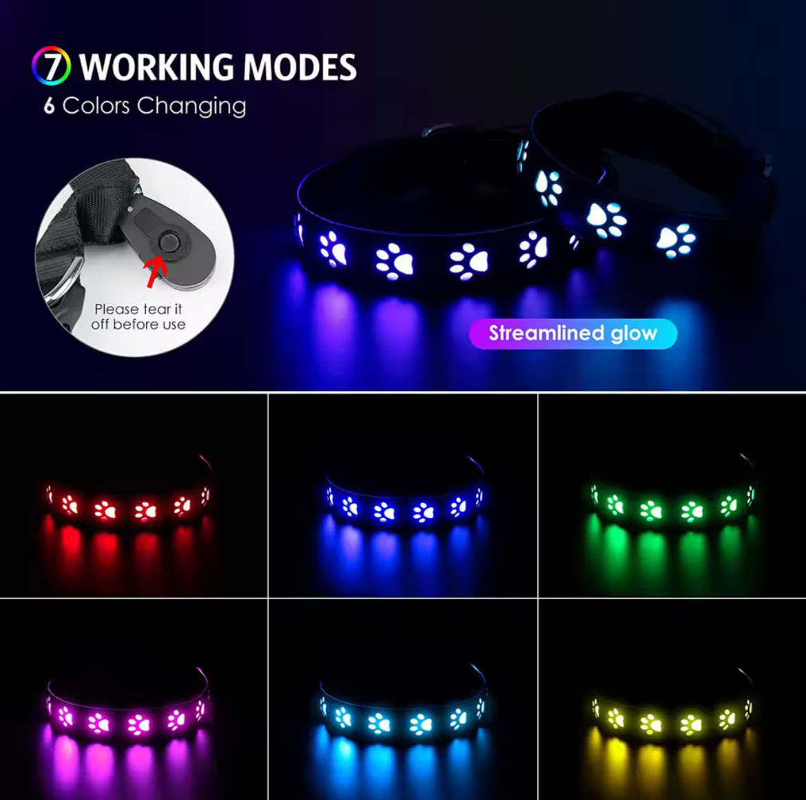LED rainproof dog collar