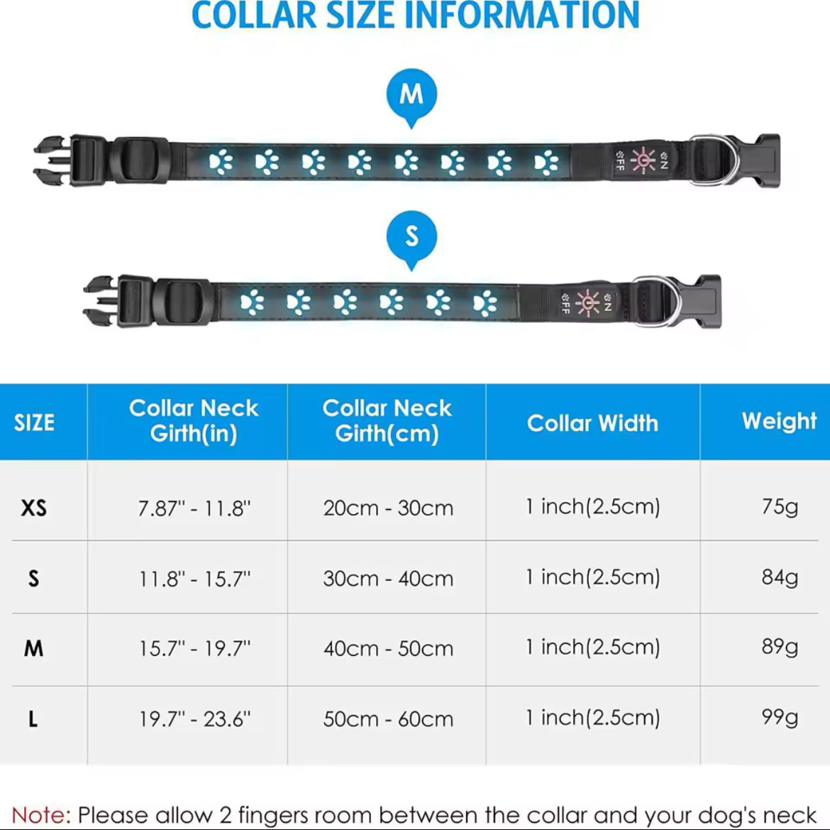 LED rainproof dog collar